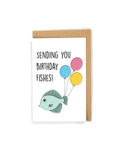 Load image into Gallery viewer, Genric fish birthday card with balloons