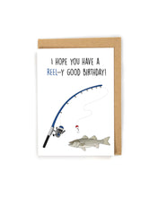 Load image into Gallery viewer, Fishing birthday card, birthday card for fisher, birthday card for fisherman, birthday card for fish lover, fish birthday card, redneck birthday card, outdoorsman birthday card, funny birthday card, pun birthday card, cute birthday card, birthday card for him, birthday card for boyfriend, birthday card for husband, birthday card for fiancé, birthday card for son, birthday card for grandson, birthday card for kid, kid birthday card, fishing greeting card, salt water fishing, fresh water fishing