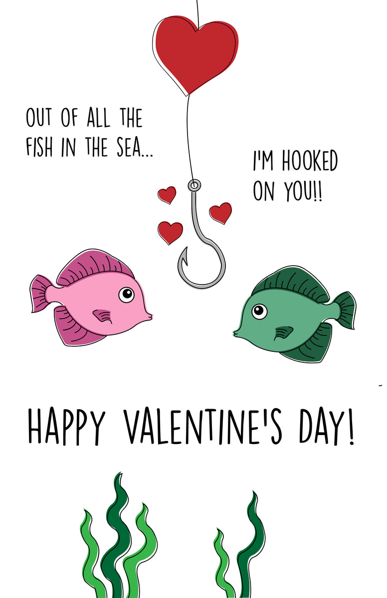 Cute Fish Valentine's Day Card for her/him with Free Shipping