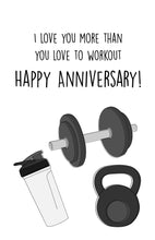 Load image into Gallery viewer, Cute and funny workout anniversary card for him
