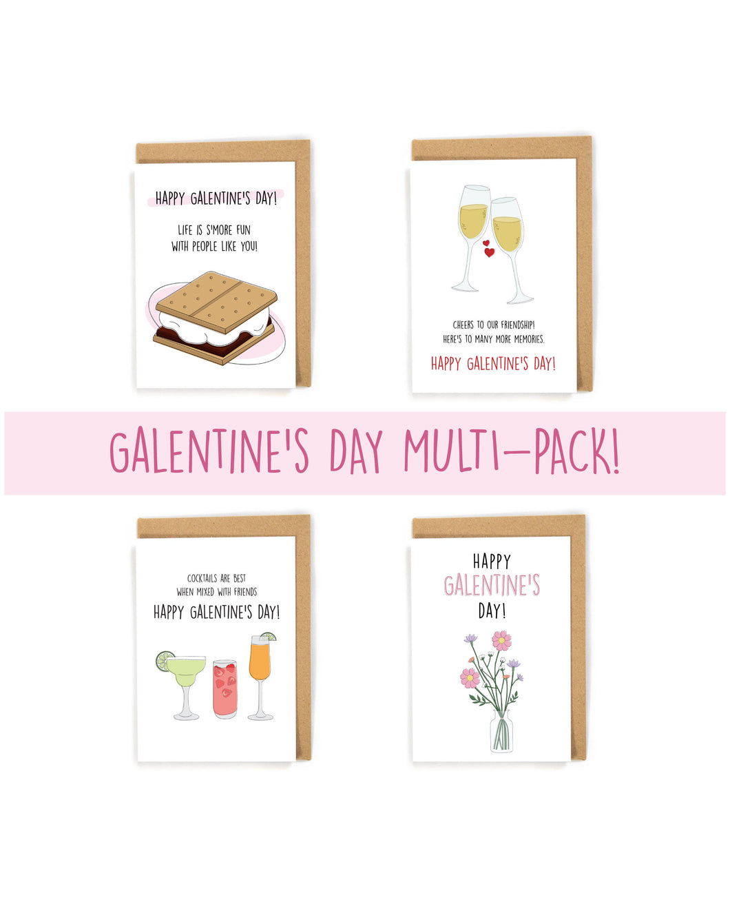 Multi Pack of Galentine's Day Card for friends