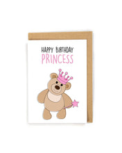 Load image into Gallery viewer, Teddy bear princess birthday card, princess birthday card, Cute teddy bear princess with tiara and wand birthday card for kids, girl birthday card, birthday card for girl, birthday card for kids, cute birthday card, princess birthday card, birthday card for daughter, birthday card for granddaughter, one year old birthday card, toddler birthday card, custom birthday card, custom princess birthday card, custom greeting card, free shipping
