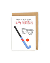 Load image into Gallery viewer, field hockey birthday card, birthday card for field hockey player, birthday card for field hockey lover, field hockey sport card, sport birthday card, birthday card for daughter, birthday card for granddaughter, birthday card for her, cute birthday card, funny birthday card, unique birthday card, birthday card for kid, birthday card for girlfriend, field hockey birthday party
