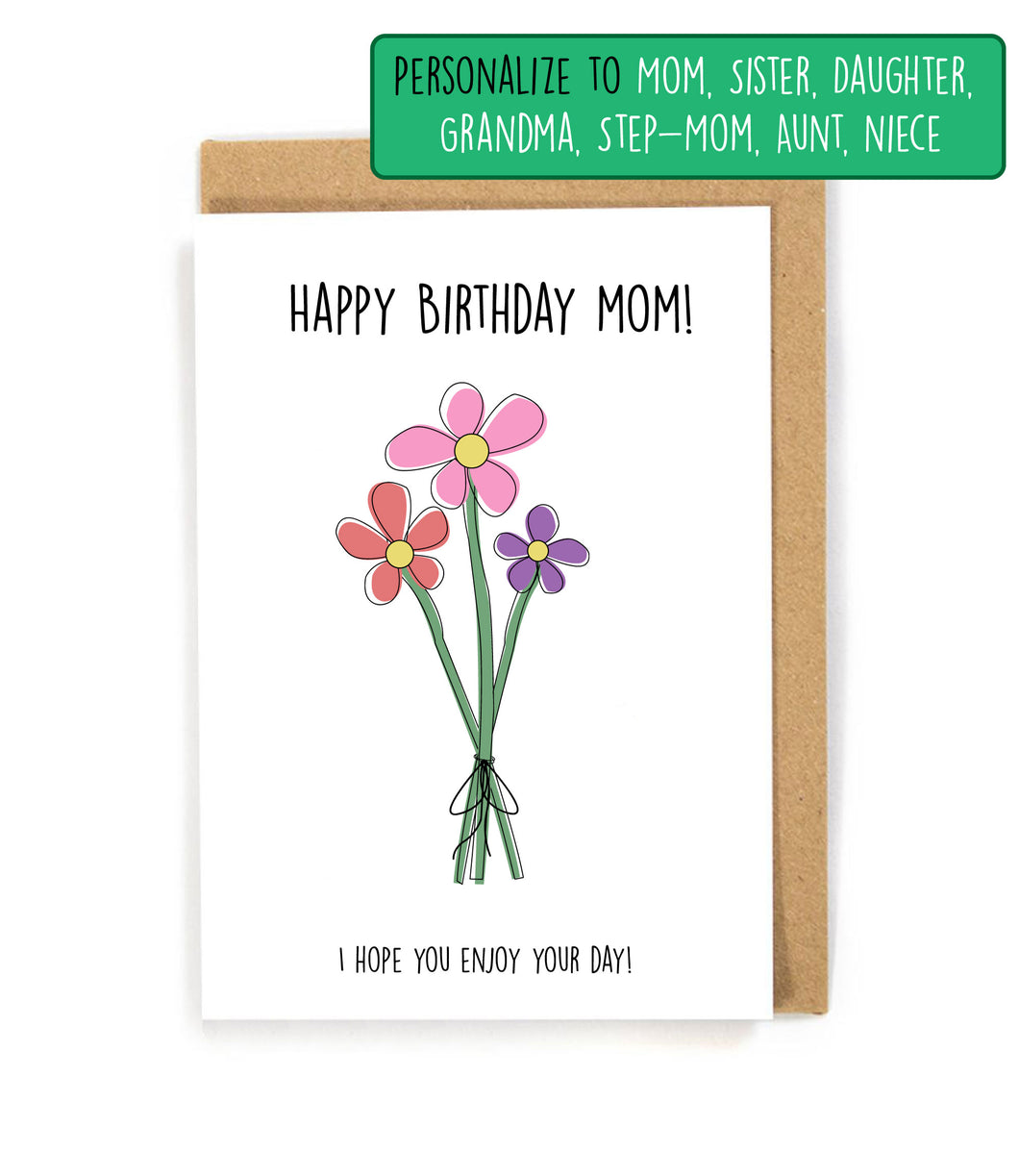 CUSTOM NAME Flower Bouquet Birthday Card