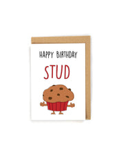 Load image into Gallery viewer, Cute Stud Muffin Birthday Card for him
