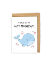 Load image into Gallery viewer, Whale anniversary card, pun anniversary card, punny anniversary card, pun whale anniversary card, punny whale anniversary card, cute anniversary card, funny anniversary card, unique anniversary card, ocean anniversary card, anniversary card for her, anniversary card for wife, anniversary card for girlfriend, long distance girlfriend anniversary card, long distance boyfriend anniversary card, custom anniversary card, personalized anniversary card, loving anniversary card, meaningful anniversary card
